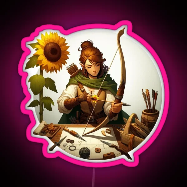 Female Ranger Crafting Survival Tools RGB Neon Sign