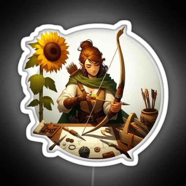 Female Ranger Crafting Survival Tools RGB Neon Sign