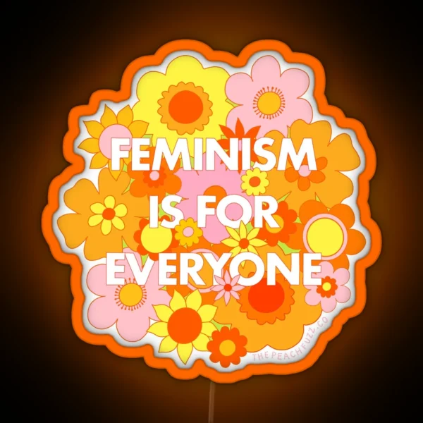 Feminism Is For Everyone Groovy Floral Print RGB Neon Sign