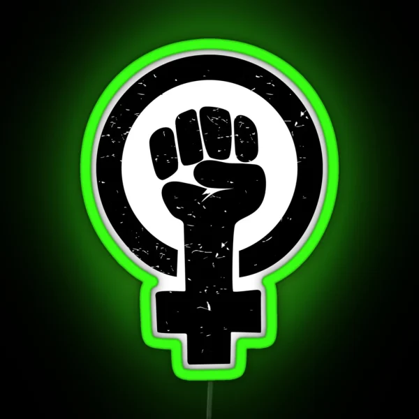 Feminist Raised Fist Distressed RGB Neon Sign