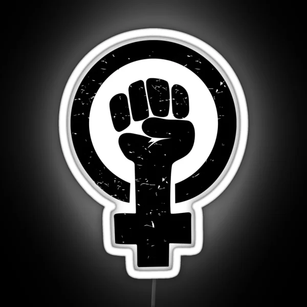 Feminist Raised Fist Distressed RGB Neon Sign