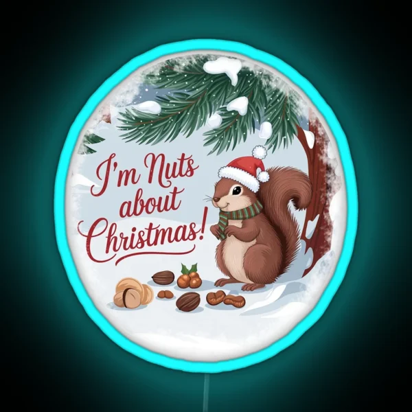 Festive Winter Scene With Squirrel And Christmas Cheer RGB Neon Sign