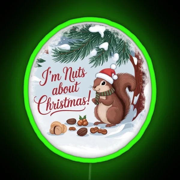 Festive Winter Scene With Squirrel And Christmas Cheer RGB Neon Sign