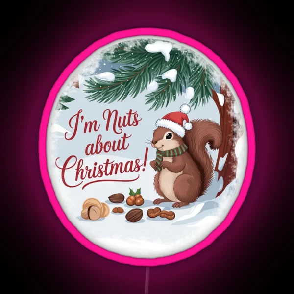 Festive Winter Scene With Squirrel And Christmas Cheer RGB Neon Sign