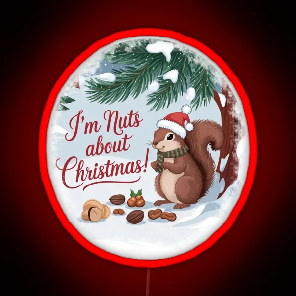 Festive Winter Scene With Squirrel And Christmas Cheer RGB Neon Sign