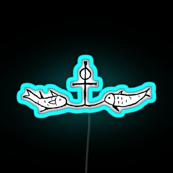 Fish On An Anchor Cross Light Background RGB Neon Sign