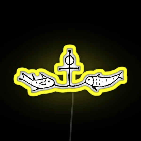 Fish On An Anchor Cross Light Background RGB Neon Sign