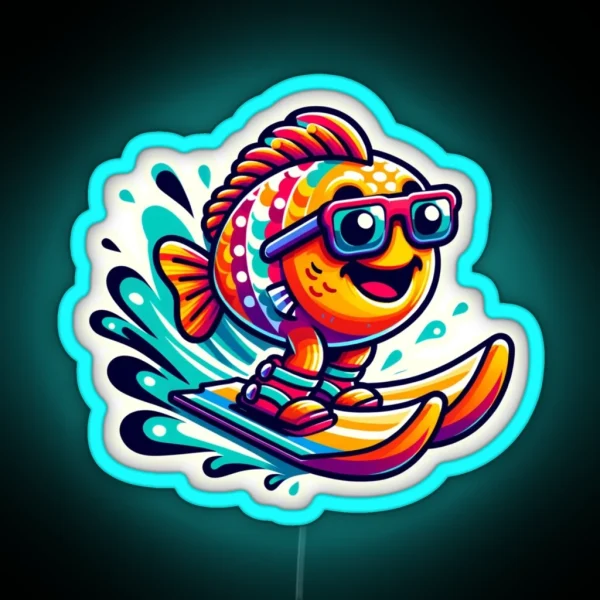 Fish On Water Skis RGB Neon Sign