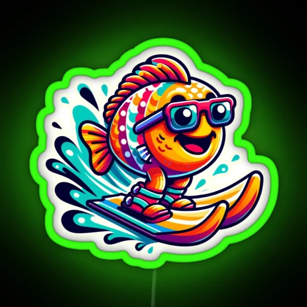 Fish On Water Skis RGB Neon Sign