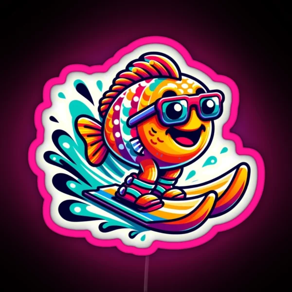Fish On Water Skis RGB Neon Sign