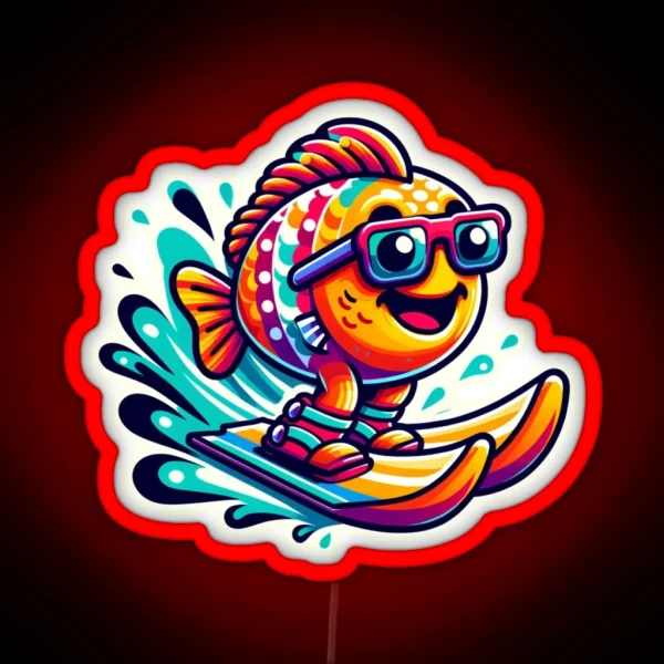 Fish On Water Skis RGB Neon Sign