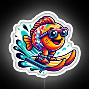 Fish On Water Skis RGB Neon Sign
