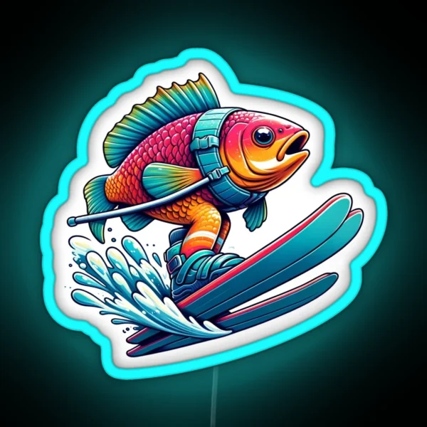 Fish On Water Skis RGB Neon Sign
