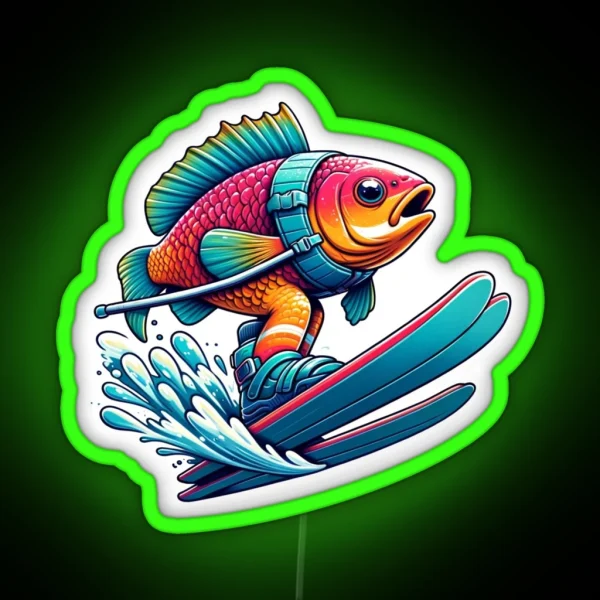 Fish On Water Skis RGB Neon Sign