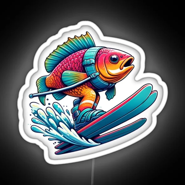 Fish On Water Skis RGB Neon Sign