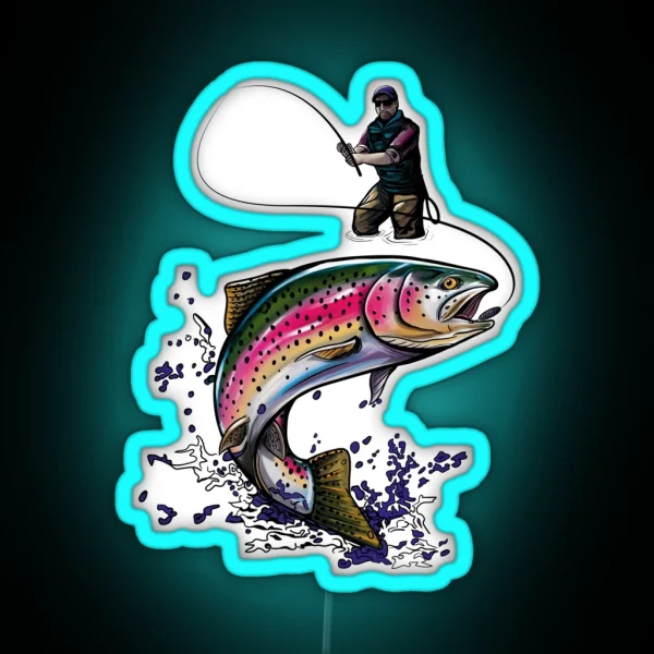 Fisherman Nature Rainbow Trout RGB Neon Sign