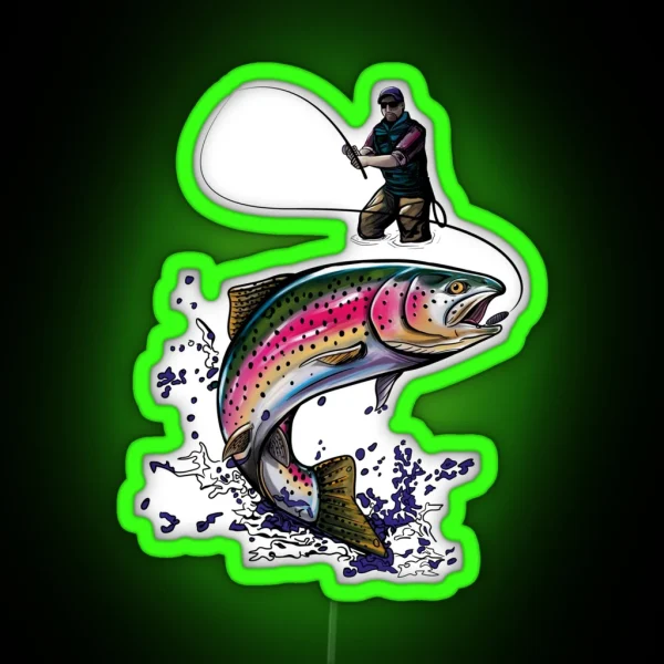 Fisherman Nature Rainbow Trout RGB Neon Sign