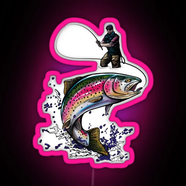 Fisherman Nature Rainbow Trout RGB Neon Sign