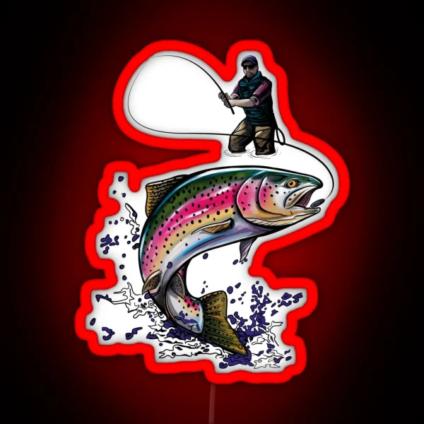 Fisherman Nature Rainbow Trout RGB Neon Sign