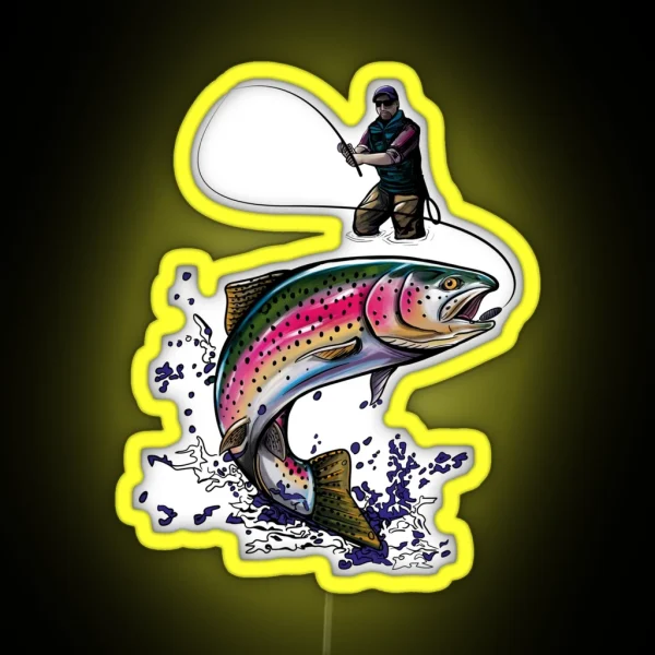 Fisherman Nature Rainbow Trout RGB Neon Sign