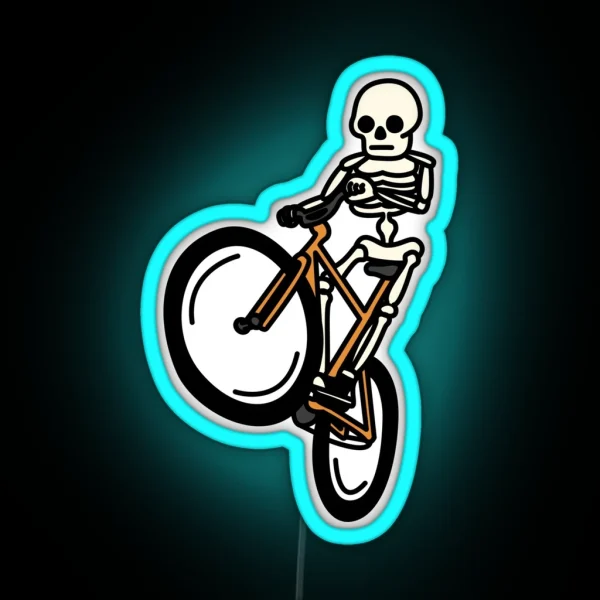 Fixie Wheelie Skeleton Dude RGB Neon Sign