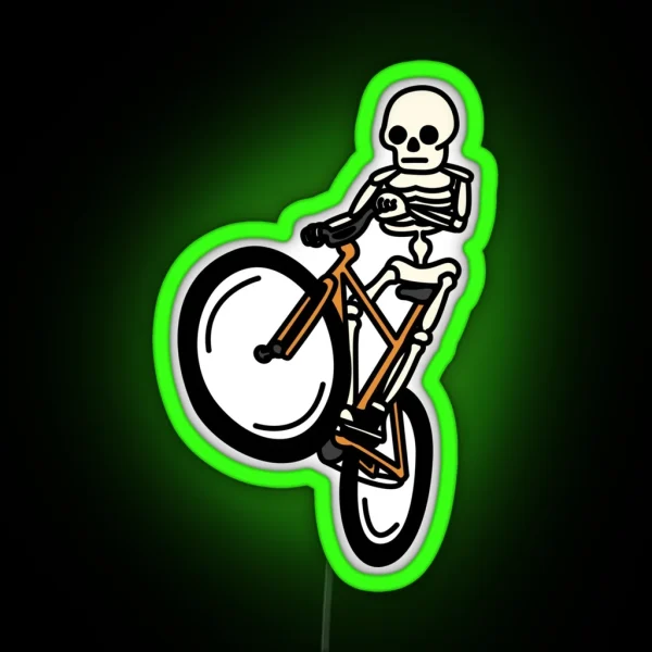 Fixie Wheelie Skeleton Dude RGB Neon Sign