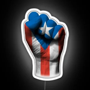 Flag Of Puerto Rico On A Raised Clenched Fist RGB Neon Sign