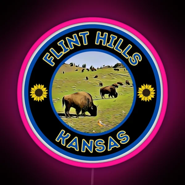 Flint Hills Kansas Bison Blue Gold RGB Neon Sign