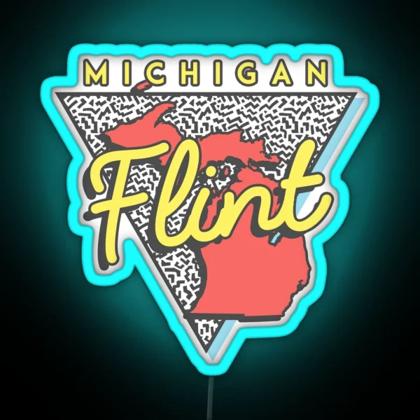 Flint Michigan Souvenirs MI Retro Triangle RGB Neon Sign