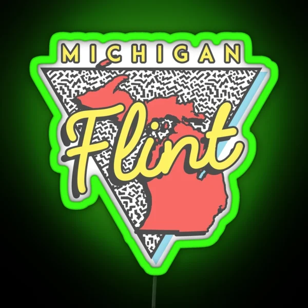 Flint Michigan Souvenirs MI Retro Triangle RGB Neon Sign