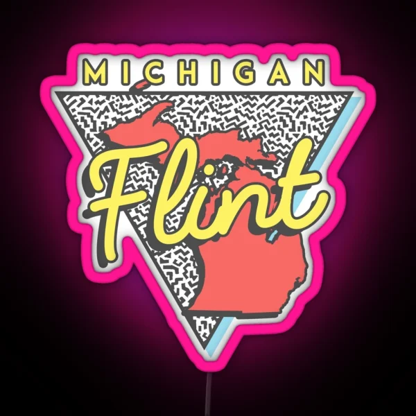 Flint Michigan Souvenirs MI Retro Triangle RGB Neon Sign