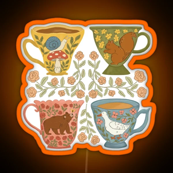 Floral Animal Teacups RGB Neon Sign