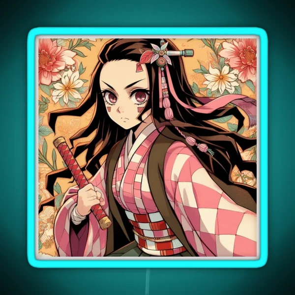 Floral Pattern Of Nezuko RGB Neon Sign