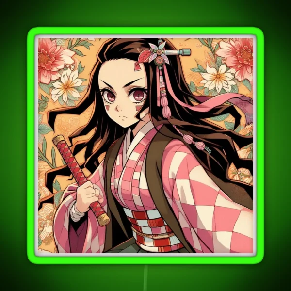Floral Pattern Of Nezuko RGB Neon Sign