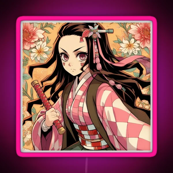 Floral Pattern Of Nezuko RGB Neon Sign