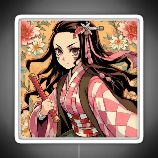 Floral Pattern Of Nezuko RGB Neon Sign