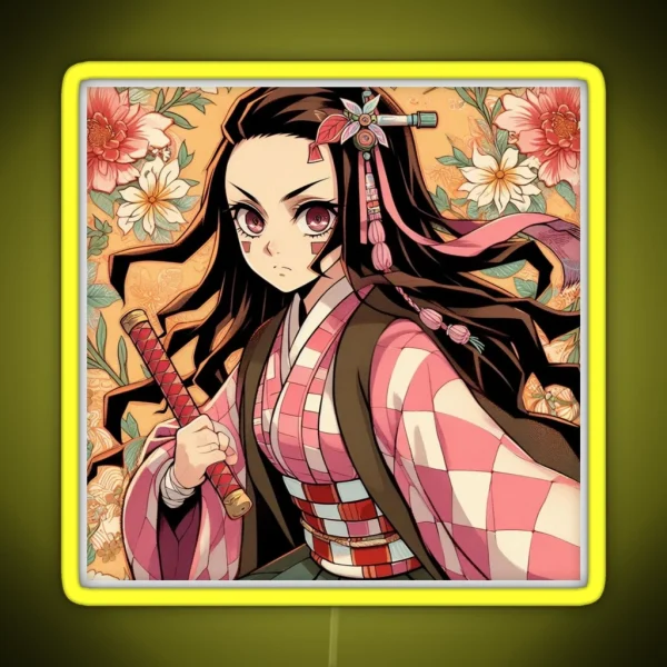 Floral Pattern Of Nezuko RGB Neon Sign