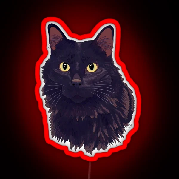Fluffy Black Cat Long Hair Black Cat Storm Grey RGB Neon Sign