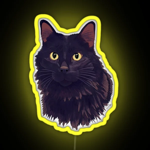Fluffy Black Cat Long Hair Black Cat Storm Grey RGB Neon Sign