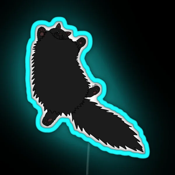 Fluffy Black Cat Stretch Plum Background RGB Neon Sign
