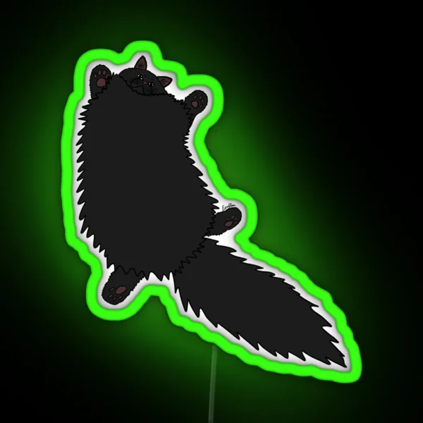 Fluffy Black Cat Stretch Plum Background RGB Neon Sign