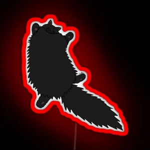 Fluffy Black Cat Stretch Plum Background RGB Neon Sign