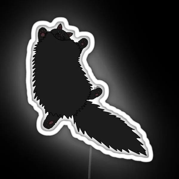 Fluffy Black Cat Stretch Plum Background RGB Neon Sign