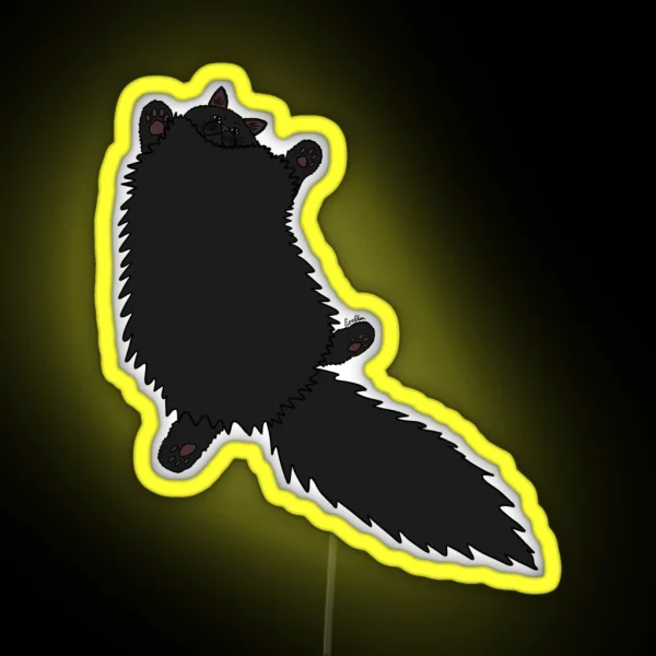 Fluffy Black Cat Stretch Plum Background RGB Neon Sign