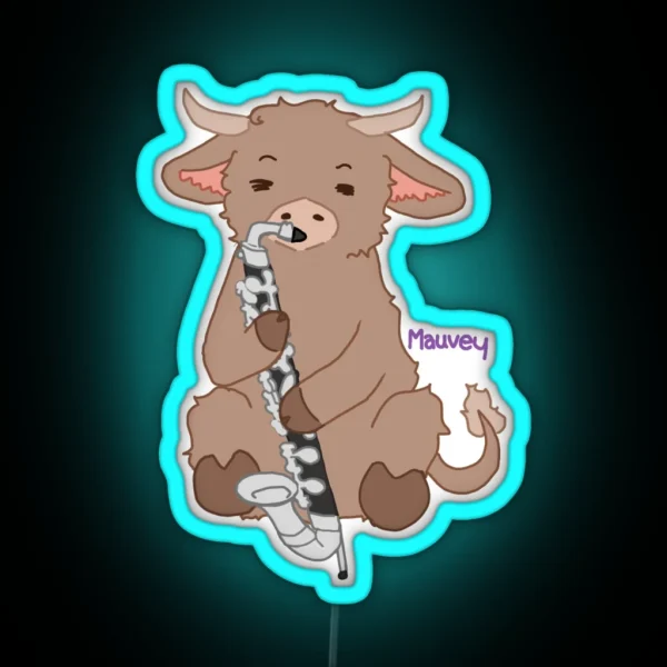 Fluffy Cow Playing Bass Clarinet RGB Neon Sign
