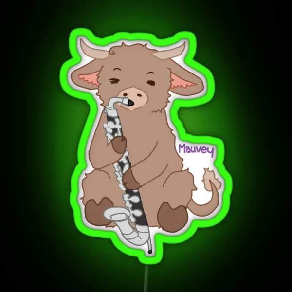 Fluffy Cow Playing Bass Clarinet RGB Neon Sign