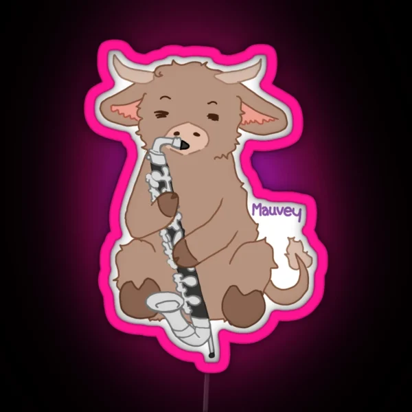 Fluffy Cow Playing Bass Clarinet RGB Neon Sign