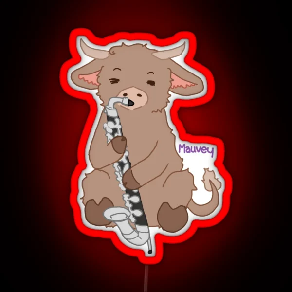 Fluffy Cow Playing Bass Clarinet RGB Neon Sign
