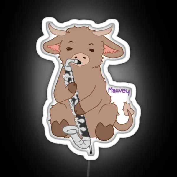 Fluffy Cow Playing Bass Clarinet RGB Neon Sign