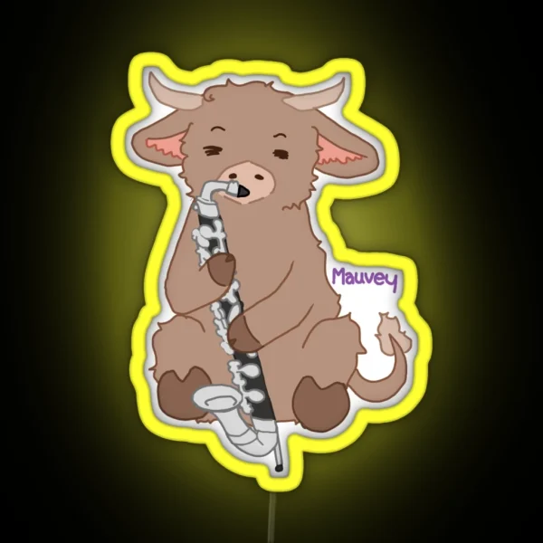 Fluffy Cow Playing Bass Clarinet RGB Neon Sign